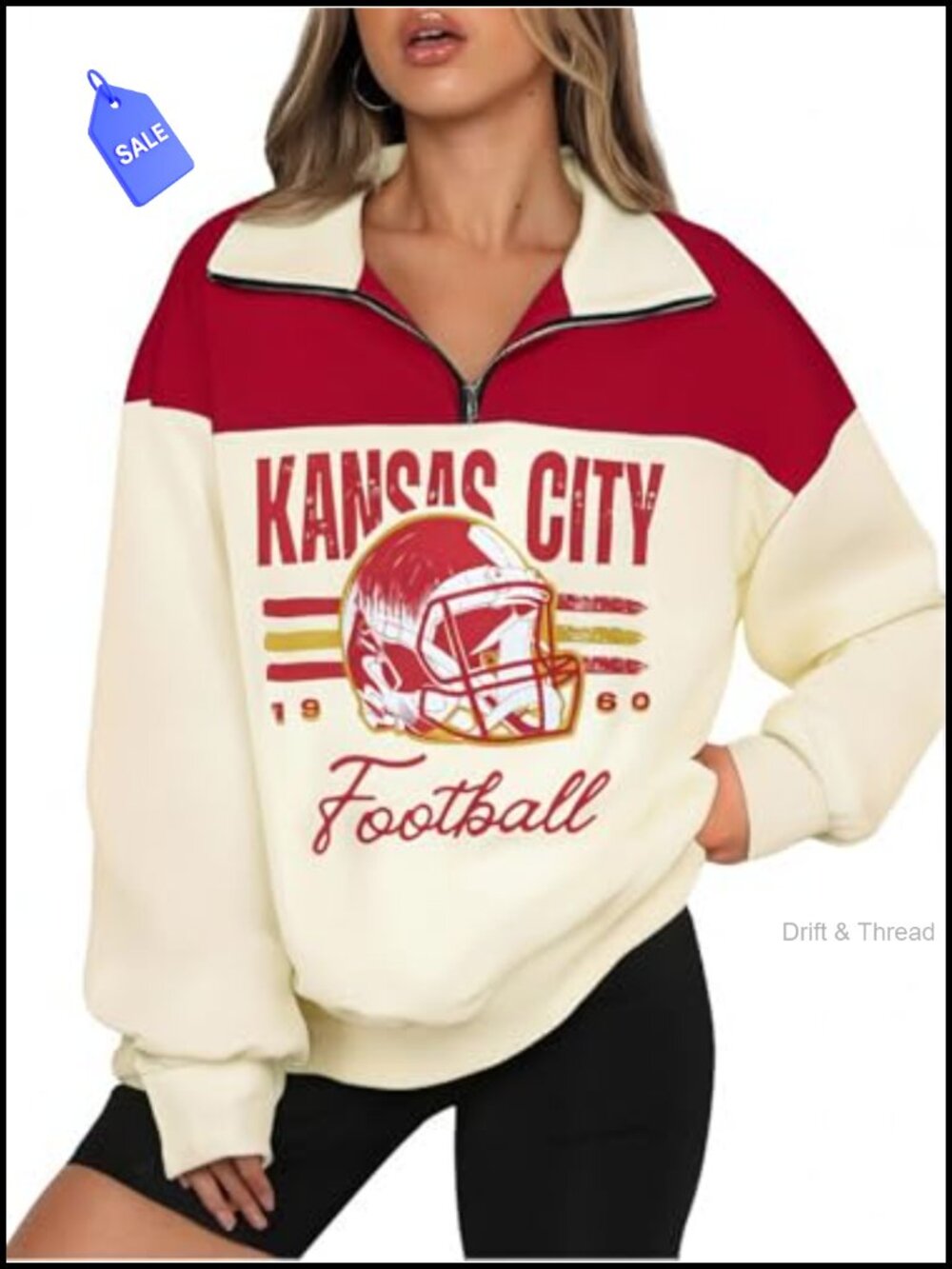 Women's Cotton Blend Quarter Zip Football Sweatshirt Pullover